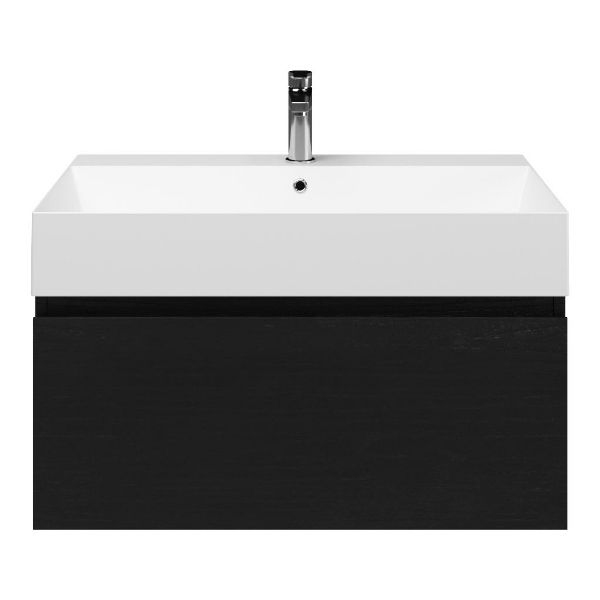 Domburg badmeubel 80 cm mat zwart eiken met keramische Marken wastafel wit mat, 1 kraangat
