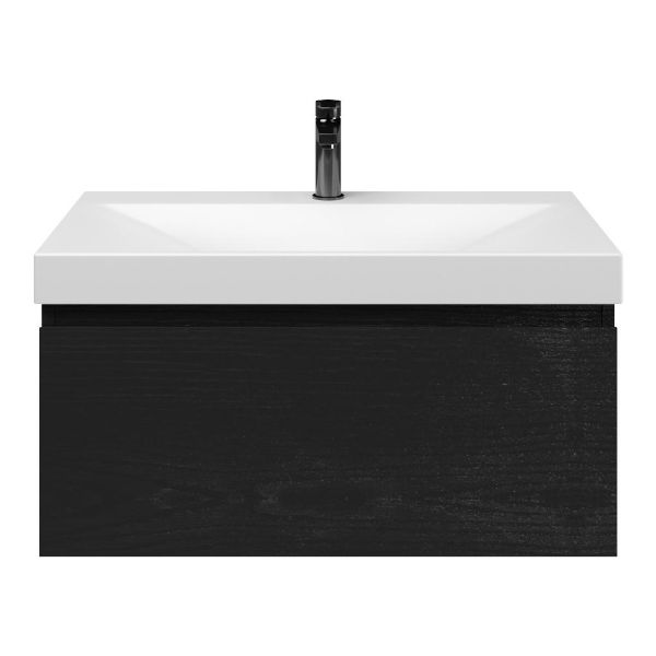 Domburg badmeubel 80 cm mat zwart eiken met keramische Rockanje wastafel wit mat, 1 kraangat