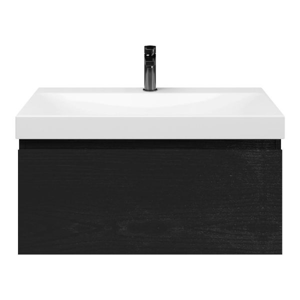 Domburg badmeubel 80 cm mat zwart eiken met keramische Rockanje wastafel wit glans, 1 kraangat