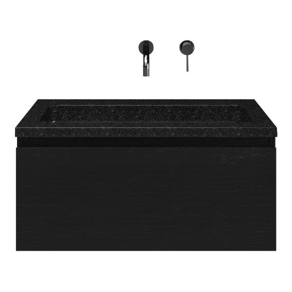 Domburg badmeubel 80 cm mat zwart eiken met natuurstenen Square wastafel shanxi black