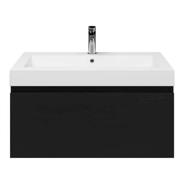 Domburg badmeubel 80 cm mat zwart eiken met polystone Cadzand wastafel wit glans, 1 kraangat