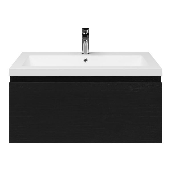 Domburg badmeubel 80 cm mat zwart eiken met polystone Cadzand wastafel wit mat