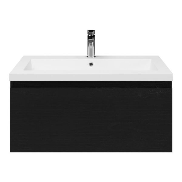 Domburg badmeubel 80 cm mat zwart eiken met polystone Cadzand wastafel wit glans, 1 kraangat