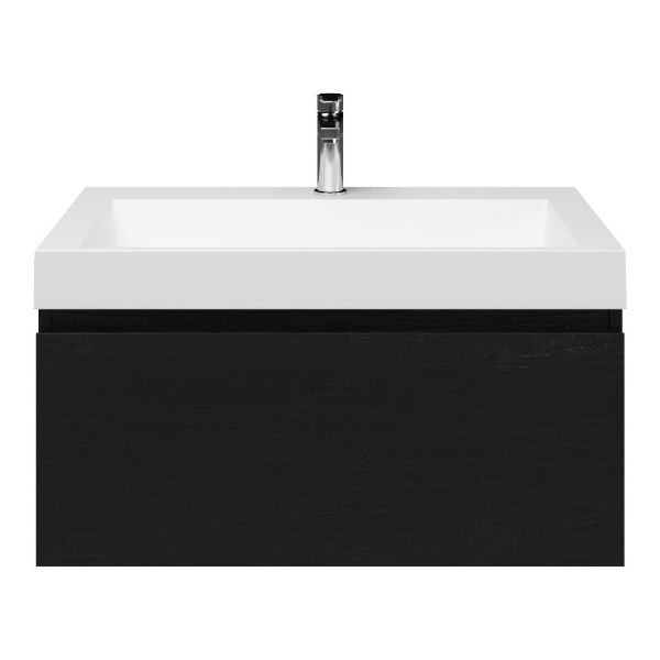 Domburg badmeubel 80 cm mat zwart eiken met polystone Haamstede wastafel wit mat, 1 kraangat