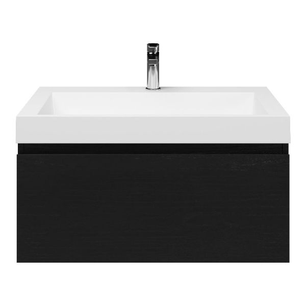 Domburg badmeubel 80 cm mat zwart eiken met polystone Haamstede wastafel wit glans, 1 kraangat