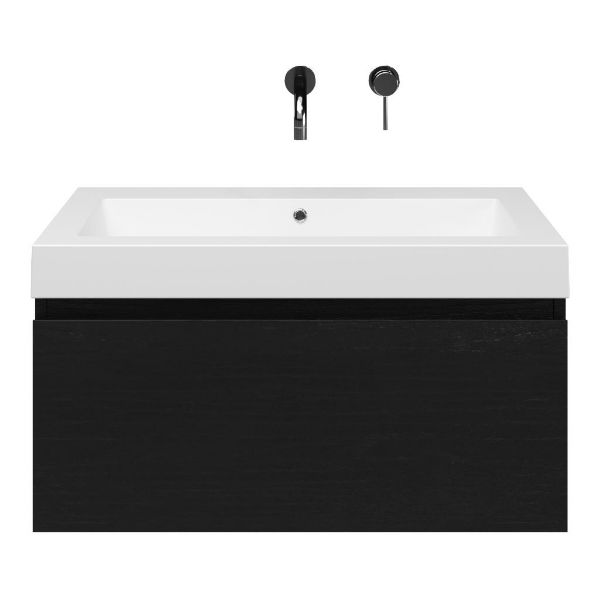 Domburg badmeubel 80 cm mat zwart eiken met quartz Cadzand-Q wastafel wit mat