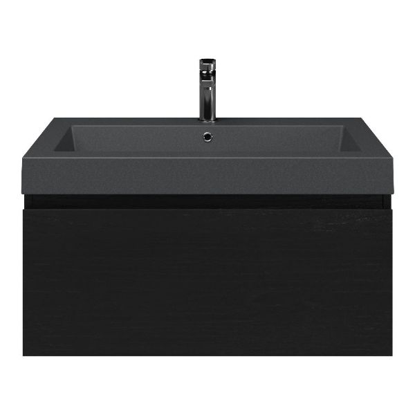 Domburg badmeubel 80 cm mat zwart eiken met quartz Cadzand-Q wastafel grijs mat, 1 kraangat