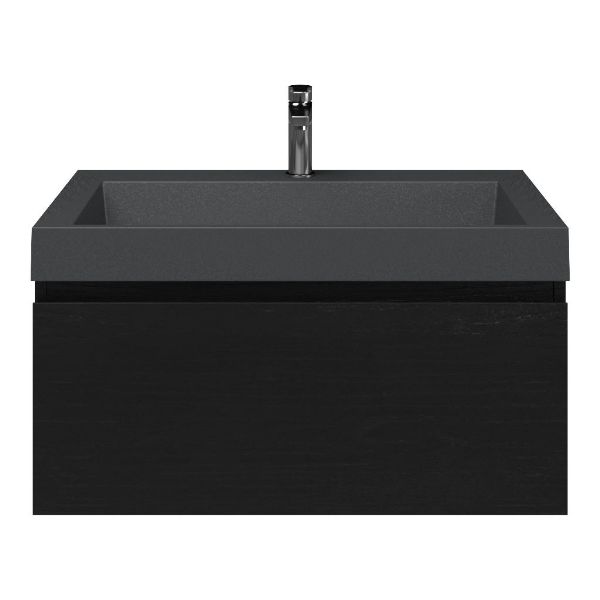 Domburg badmeubel 80 cm mat zwart eiken met quartz Haamstede-q wastafel grijs mat, 1 kraangat