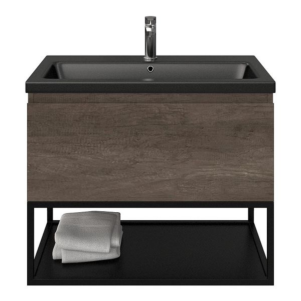 Domburg badmeubel 80 cm olm donker grijs met keramische Dishoek wastafel zwart mat, 1 kraangat