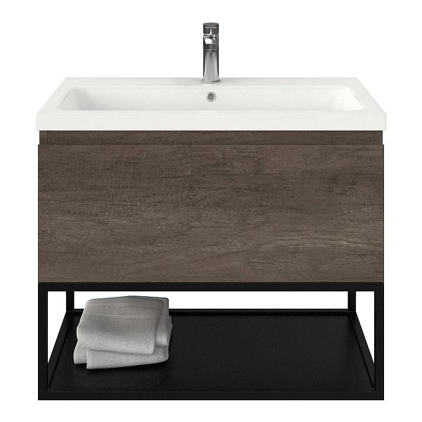 Domburg badmeubel 80 cm olm donker grijs met keramische Dishoek wastafel wit mat, 1 kraangat