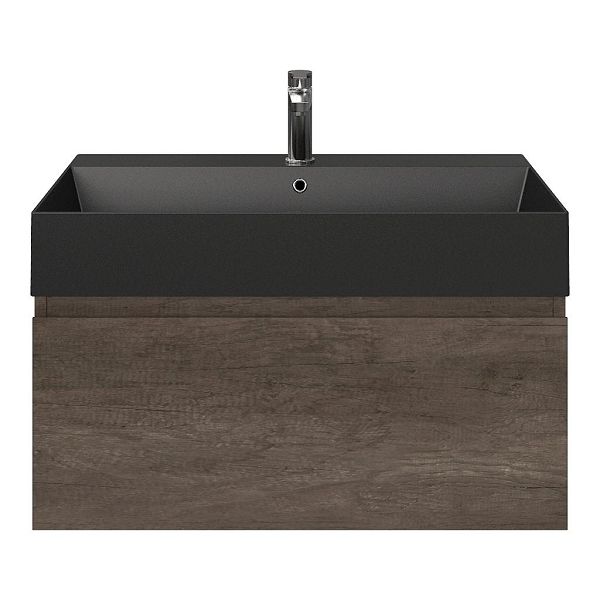 Domburg badmeubel 80 cm olm donker grijs met keramische Marken wastafel zwart mat, 1 kraangat