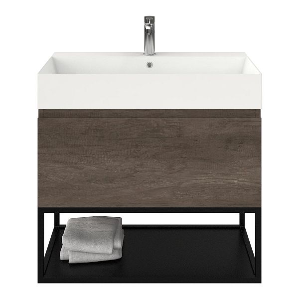 Domburg badmeubel 80 cm olm donker grijs met keramische Marken wastafel wit glans, 1 kraangat