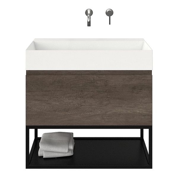 Domburg badmeubel 80 cm olm donker grijs met keramische Marken wastafel wit mat, zonder kraangat