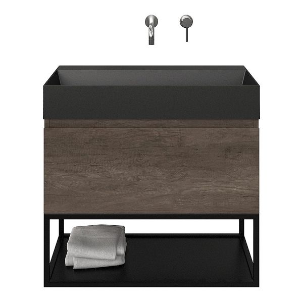 Domburg badmeubel 80 cm olm donker grijs met keramische Marken wastafel zwart mat, zonder kraangat
