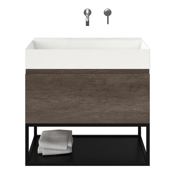 Domburg badmeubel 80 cm olm donker grijs met keramische Marken wastafel wit glans, zonder kraangat