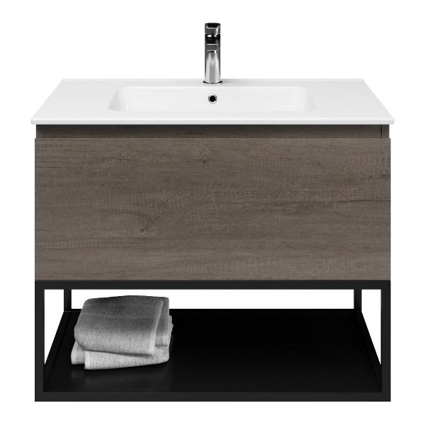 Domburg badmeubel 80 cm olm donker grijs met keramische Quadra wastafel wit glans