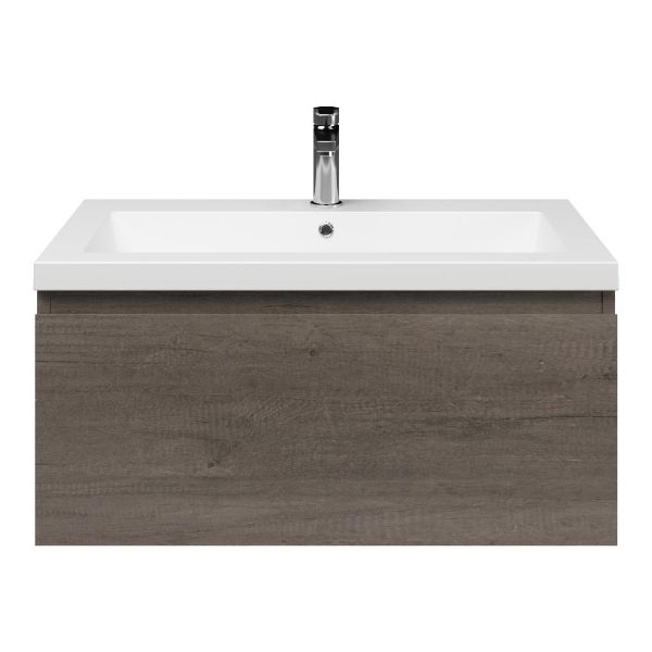 Domburg badmeubel 80 cm olm donker grijs met polystone Cadzand wastafel wit mat