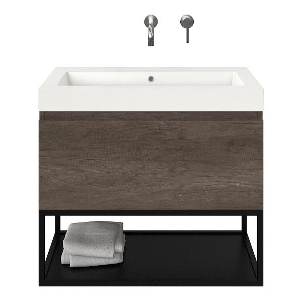 Domburg badmeubel 80 cm olm donker grijs met polystone Cadzand wastafel wit glans, zonder kraangat, 70 cm hoog