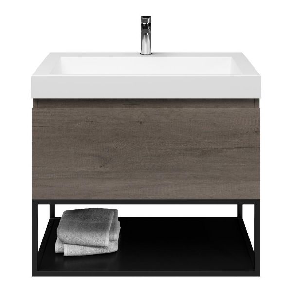 Domburg badmeubel 80 cm olm donker grijs met polystone Haamstede wastafel wit mat, 1 kraangat