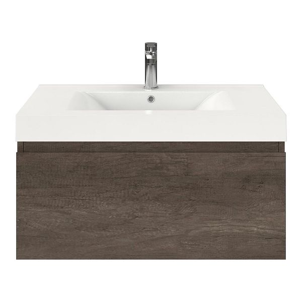 Domburg badmeubel 80 cm olm donker grijs met polystone Wave wastafel wit glans