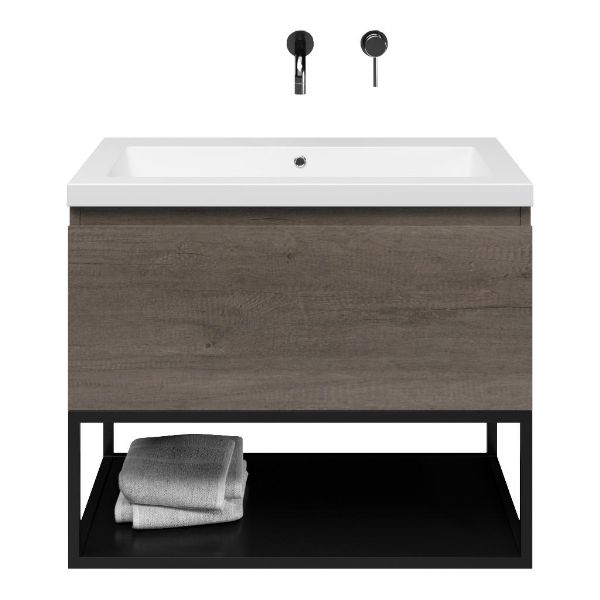 Domburg badmeubel 80 cm olm donker grijs met quartz Cadzand-Q wastafel wit mat