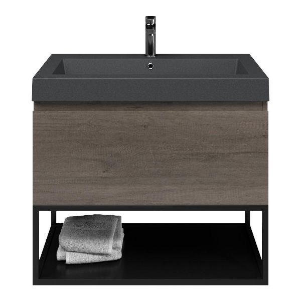 Domburg badmeubel 80 cm olm donker grijs met quartz Cadzand-Q wastafel grijs mat, 1 kraangat