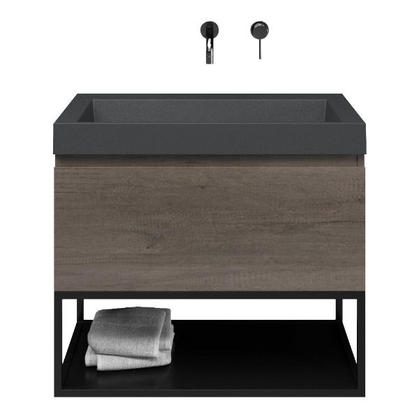 Domburg badmeubel 80 cm olm donker grijs met quartz Haamstede-q wastafel grijs mat, zonder kraangat
