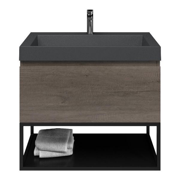 Domburg badmeubel 80 cm olm donker grijs met quartz Haamstede-q wastafel grijs mat, 1 kraangat