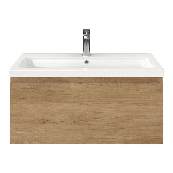 Domburg badmeubel 80 cm olm met keramische Dishoek wastafel wit glans, 1 kraangat