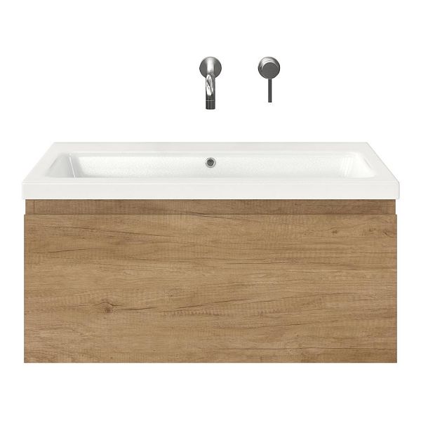 Domburg badmeubel 80 cm olm met keramische Dishoek wastafel wit glans, zonder kraangat