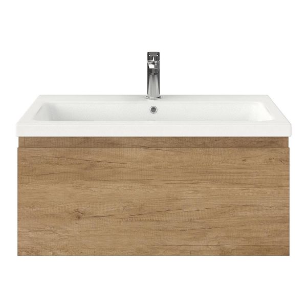 Domburg badmeubel 80 cm olm met keramische Dishoek wastafel wit mat, 1 kraangat