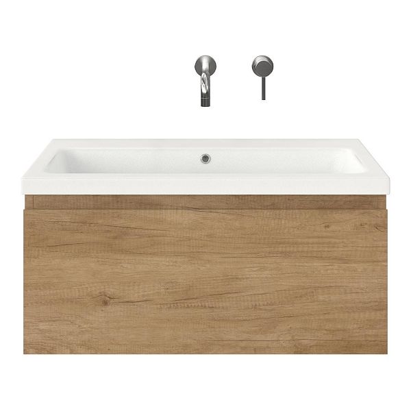 Domburg badmeubel 80 cm olm met keramische Dishoek wastafel wit mat, zonder kraangat