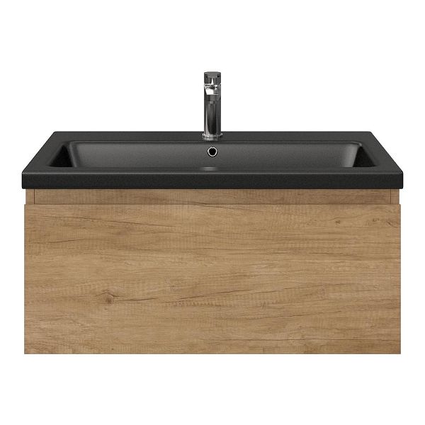 Domburg badmeubel 80 cm olm met keramische Dishoek wastafel zwart mat, 1 kraangat