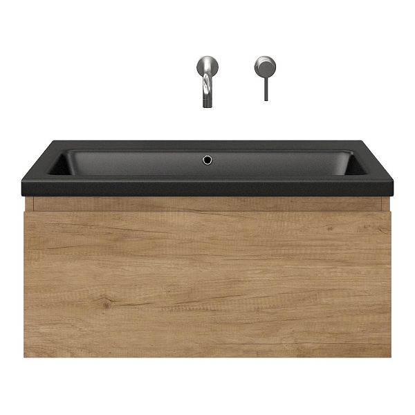 Domburg badmeubel 80 cm olm met keramische Dishoek wastafel zwart mat, zonder kraangat