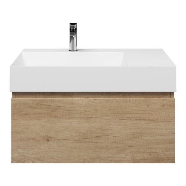 Domburg badmeubel 80 cm olm met keramische Marken wastafel links wit glans, 1 kraangat