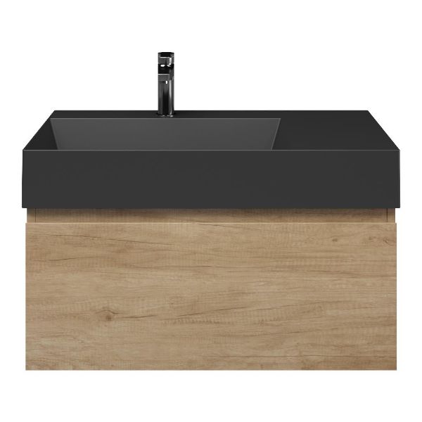 Domburg badmeubel 80 cm olm met keramische Marken wastafel links zwart mat, 1 kraangat