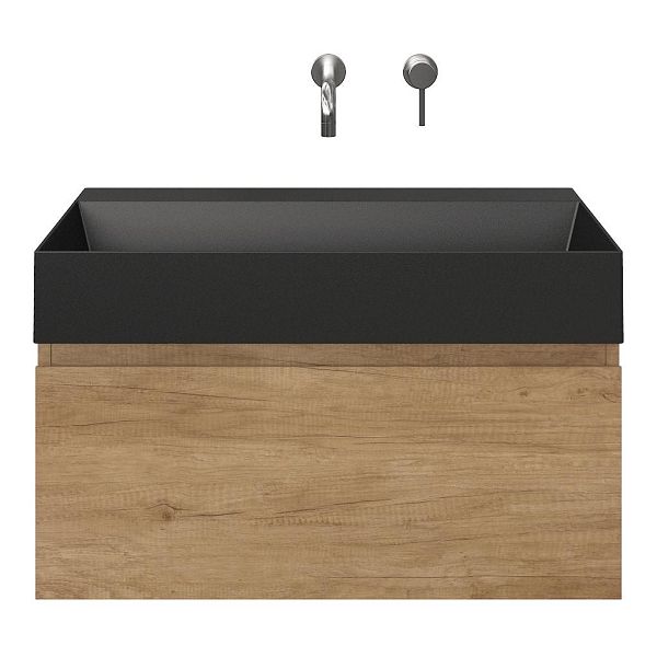 Domburg badmeubel 80 cm olm met keramische Marken wastafel zwart mat, zonder kraangat