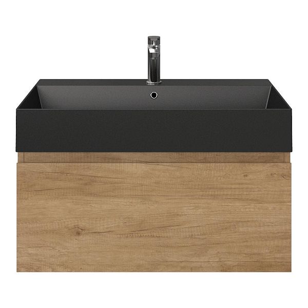 Domburg badmeubel 80 cm olm met keramische Marken wastafel zwart mat, 1 kraangat