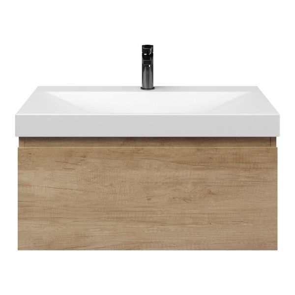 Domburg badmeubel 80 cm olm met keramische Rockanje wastafel wit mat, 1 kraangat
