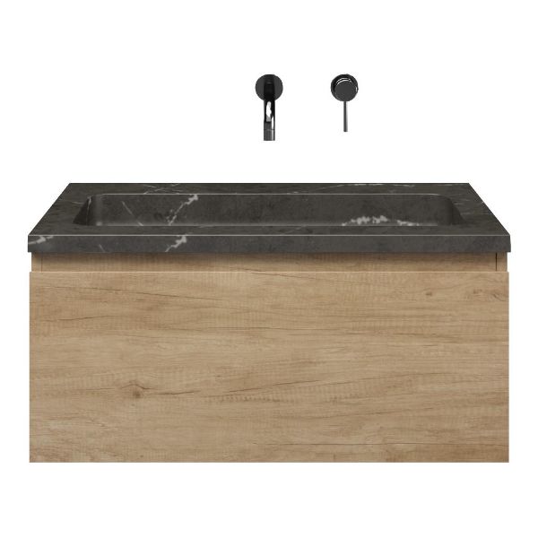 Domburg badmeubel 80 cm olm met natuurstenen Square wastafel blue stone