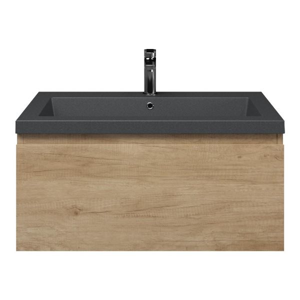 Domburg badmeubel 80 cm olm met polystone Cadzand wastafel grijs mat