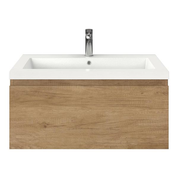 Domburg badmeubel 80 cm olm met polystone Cadzand wastafel wit glans, 1 kraangat, 39 cm hoog