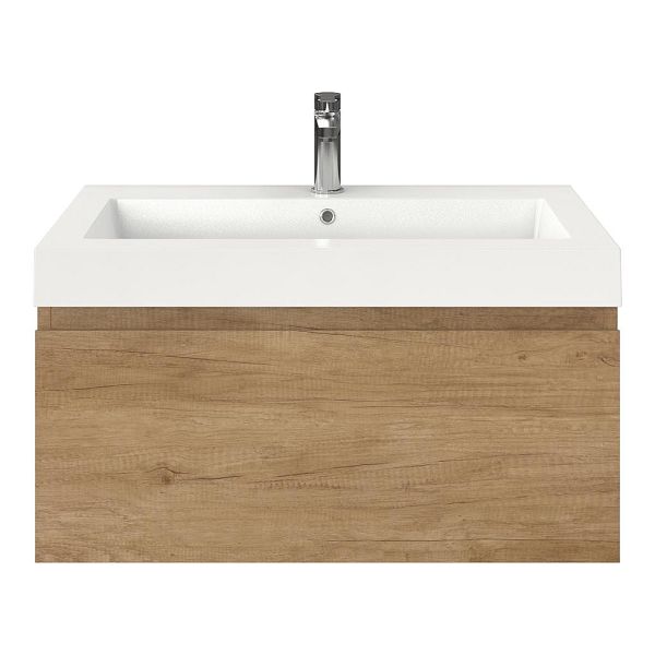 Domburg badmeubel 80 cm olm met polystone Cadzand wastafel wit glans, 1 kraangat, 43 cm hoog