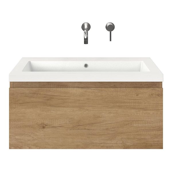 Domburg badmeubel 80 cm olm met polystone Cadzand wastafel wit glans, zonder kraangat, 39 cm hoog