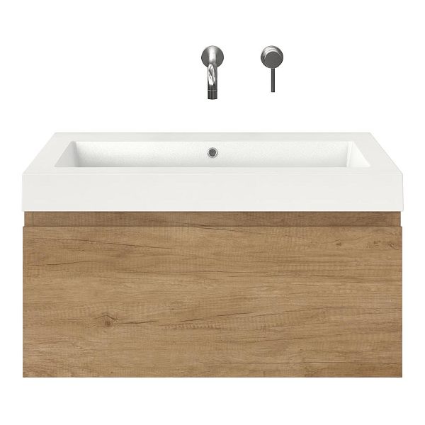 Domburg badmeubel 80 cm olm met polystone Cadzand wastafel wit glans, zonder kraangat, 43 cm hoog