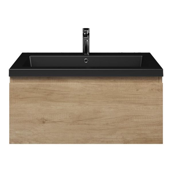 Domburg badmeubel 80 cm olm met polystone Cadzand wastafel zwart mat, 1 kraangat
