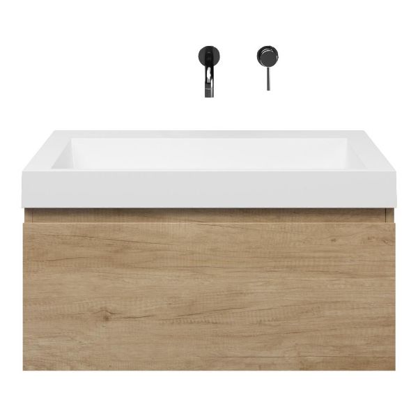 Domburg badmeubel 80 cm olm met polystone Haamstede wastafel wit glans, zonder kraangat