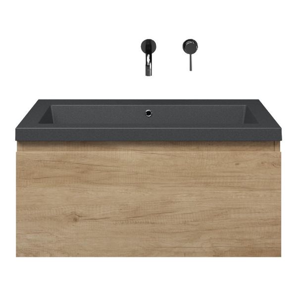 Domburg badmeubel 80 cm olm met quartz Cadzand-Q wastafel grijs mat, zonder kraangat
