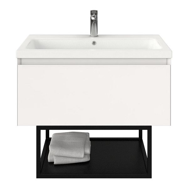 Domburg badmeubel 80 cm wit hoogglans met keramische Dishoek wastafel wit mat, 1 kraangat