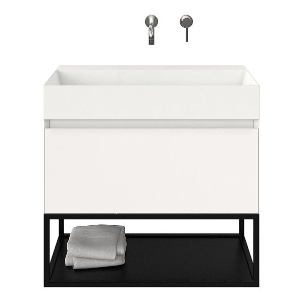 Domburg badmeubel 80 cm wit hoogglans met keramische Marken wastafel wit mat, zonder kraangat